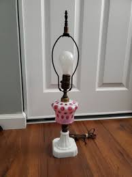 VINTAGE LEVITON GLASS CRANBERRY COIN DOT LAMP MILK COLORED ...