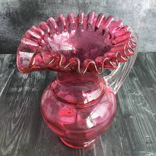 Large Antique Cranberry Glass Jug With Dimple Body and Crimped Ruffle Top Rim, Vintage Victorian Cranberry Glass Pitcher - Etsy Ireland