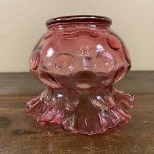 Vintage Fenton Cranberry Glass Vase Reverse Hobnail Pink ...