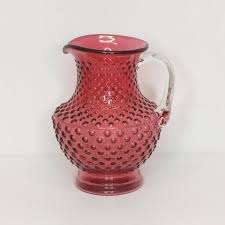 Fenton Cranberry Glass Pitcher Hobnail 6" Clear Applied ...