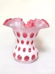 Vintage Fenton Cranberry Opalescent Coin Dot Double Crimped ...
