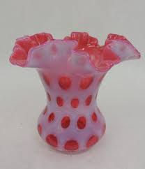 FENTON WHITE CRANBERRY COIN VASE, RUFFLED TOP | eBay