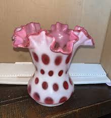 Vintage Fenton Cranberry Coin Dot Vase Red Pink Flared ...