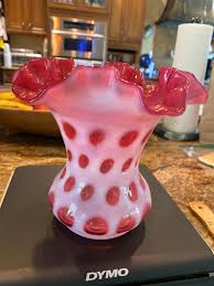 Fenton Vintage Cranberry Ruffled Coinspot Large Vase - Etsy
