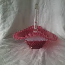 Fenton Glass Vintage Hobnail Cranberry Opalescent 10" Basket ...