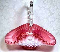 Fenton Cranberry Opalescent Hobnail Crimped Rim Art Glass ...