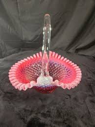 Vintage Fenton Cranberry. Opalescent Hobnail Glass Basket ...