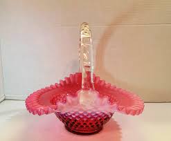 Large Fenton Glass Cranberry Hobnail Basket - Etsy