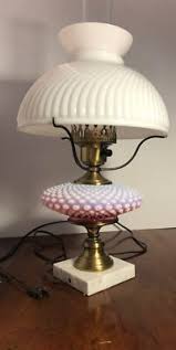 FENTON CRANBERRY OPALESCENT HOBNAIL LAMP WITH WHITE SWIRL ...