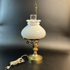Vtg 2 Arm Brass Student Lamp Hobnail Milk Glass Shade 22 ...
