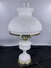 Vintage Large Hurricane White Milk Glass Hobnail Table ...