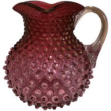 Hobbs Brockunier Cranberry Hobnail/Dewdrop Water Pitcher ...