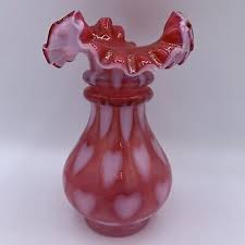 Fenton Cranberry Opalescent Heart Optic Crimped Vase 2006 ...