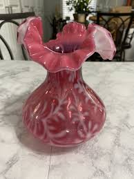 Fenton 8" Cranberry Opalescent Fern/Daisey vase Mint [Well ...