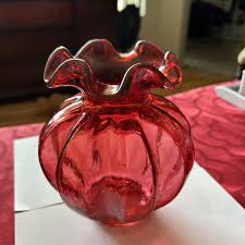 Vtg Fenton Ruffled Top Cranberry Colored Pink Glass Vase | eBay
