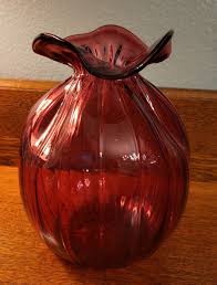 Vintage Pilgrim Cranberry Art Glass Hand Blown Ruffled ...
