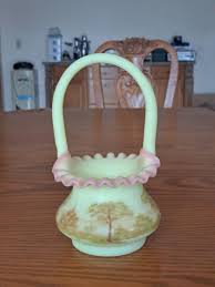 Fenton Art Glass Vaseline Burmese Hand Painted Tree Scene ...