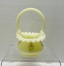 Fenton Trellis Basket Custard Vaseline Glass Hand Painted ...