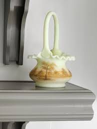 Artist Signed Fenton Burmese Uranium Glass Landscape Ruffle ...