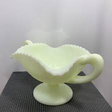 Antique Fenton Glass Light green pedestal bowl compote Pears ...