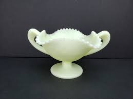 Fenton Satin Green Handled Small Compote Bowl Fluted Edges ...