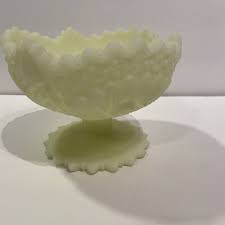 Fenton Custard Satin Uranium Glass Pedestal Bowl EUC 5.25 ...
