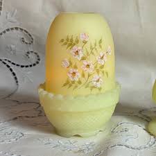 Fenton Fairy Lamp Custard Glass Hand Painted Signed Satin ...