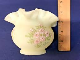 Fenton Vaseline Glass Burmese Hand Painted Flowers Roses Melon Vase Signed D.Fre | eBay