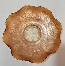 Antique Fenton Dragon & Lotus Bowl Ruffled Carnival Glass Iridescent Marigold | eBay