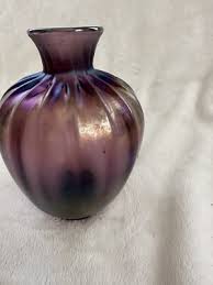 Roy Wilson Hand Blown Art Glass Iridescent Purple Vase 1986 Beautiful 5 3/8” | eBay