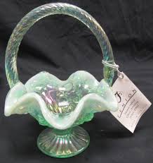 Sold at Auction: Fenton Mini Basket Green Opalescent Carnival Glass, 6 1/2"H, EC