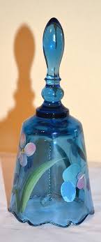 VINTAGE Fenton Glass OCEAN BLUE Bell, Handpainted Flowers, Signed, W/labels | eBay