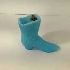 Vintage Fenton art glass blue satin daisy and button boot | eBay
