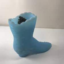 Vintage FENTON Blue Satin Daisy & Button Glass Boot With ...