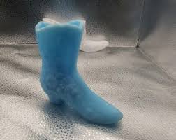 Fenton Satin Custard Blue Daisy and Button Glass Boot ...