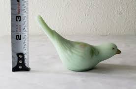 Vintage Fenton Satin Pale Green Hand-Painted Art Glass Bird ...