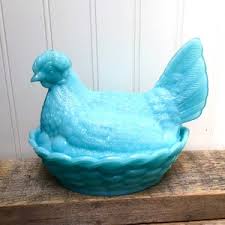 Aqua Blue Vintage Glass Hen on Nest Farmhouse Collectible - Etsy