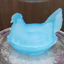 Rare Large Vintage Frosted Blue Hen on A Nest - Split Tail Hen, HON, Hen on A Basket, Unique Gift, Farmhouse Decor, Gift for Mom - Etsy