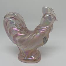 FENTON GLASS ROOSTER PINK CARNIVAL GLASS LOGO IMPRINT 5.5 ...