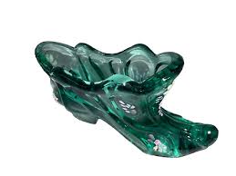 Fenton Art Glass Hand Painted Green Slipper Shoe 👠 | eBay