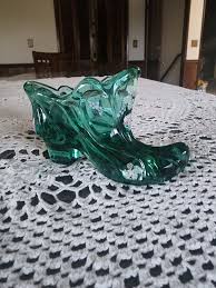 Vintage Fenton 1990's Sea Mist Green Hand Painted Glass Slipper - Etsy