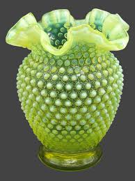 Fenton Opalescent Vaseline Glass Hobnail Vase – Dark Rain Design