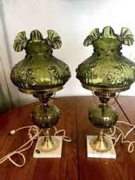Set Of Fenton art glass Dark Green Cabbage Rose Works Marked Vintage Lamp RARE - Sold for $399.00 | fenton art glass Price Reference
