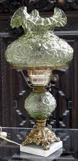 1960s Fenton Green "POPPY" Design Lamp w/Glass Shade | #132948651