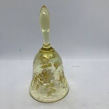 Vtg Fenton Yellow Bell - Hand Painted Flower Design Signed Freda H-Crack In Bell | eBay