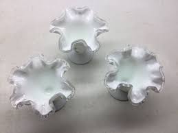 3 Fenton 4" Ruffled Edge Milk Glass Vases One Signed E ...
