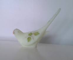 Antique Fenton Custard Glass Bird Hand Painted Signed Yellow ...