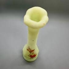 Vtg Fenton 8" Uranium Custard Glass Vase Hand Painted ...