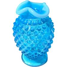 Fenton Vintage Blue Hobnail Opalescent Glass Vase Retro Art ...