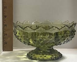 Vintage Green hobnail Fenton Glass Flower Frog 5 Taper ...